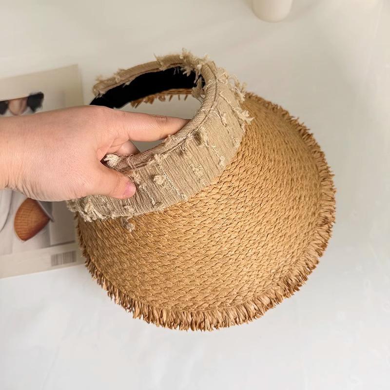 Beach Sun Hat Summer Straw Woven Empty Hat for Women Travel Vacation Straw Hat Without Top Hat