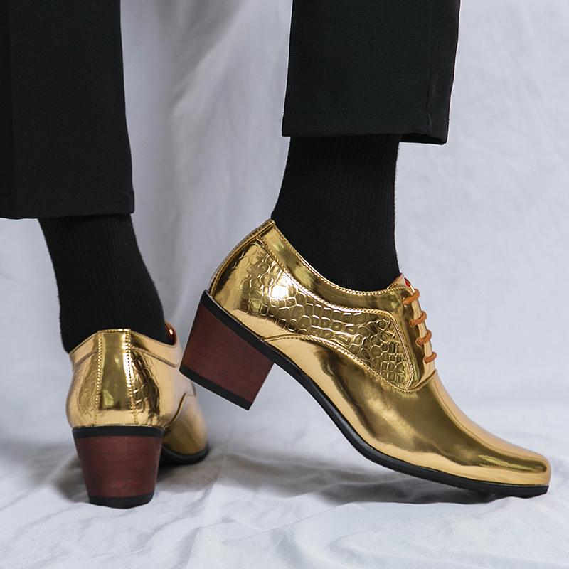 Nouveaux Mocassins de Luxe Dorés pour Homme à Talons Hauts en Cuir Chaussures de Ville Pointues de Créateur Chaussures Formelles de Mariage pour Homme Grande Taille 46