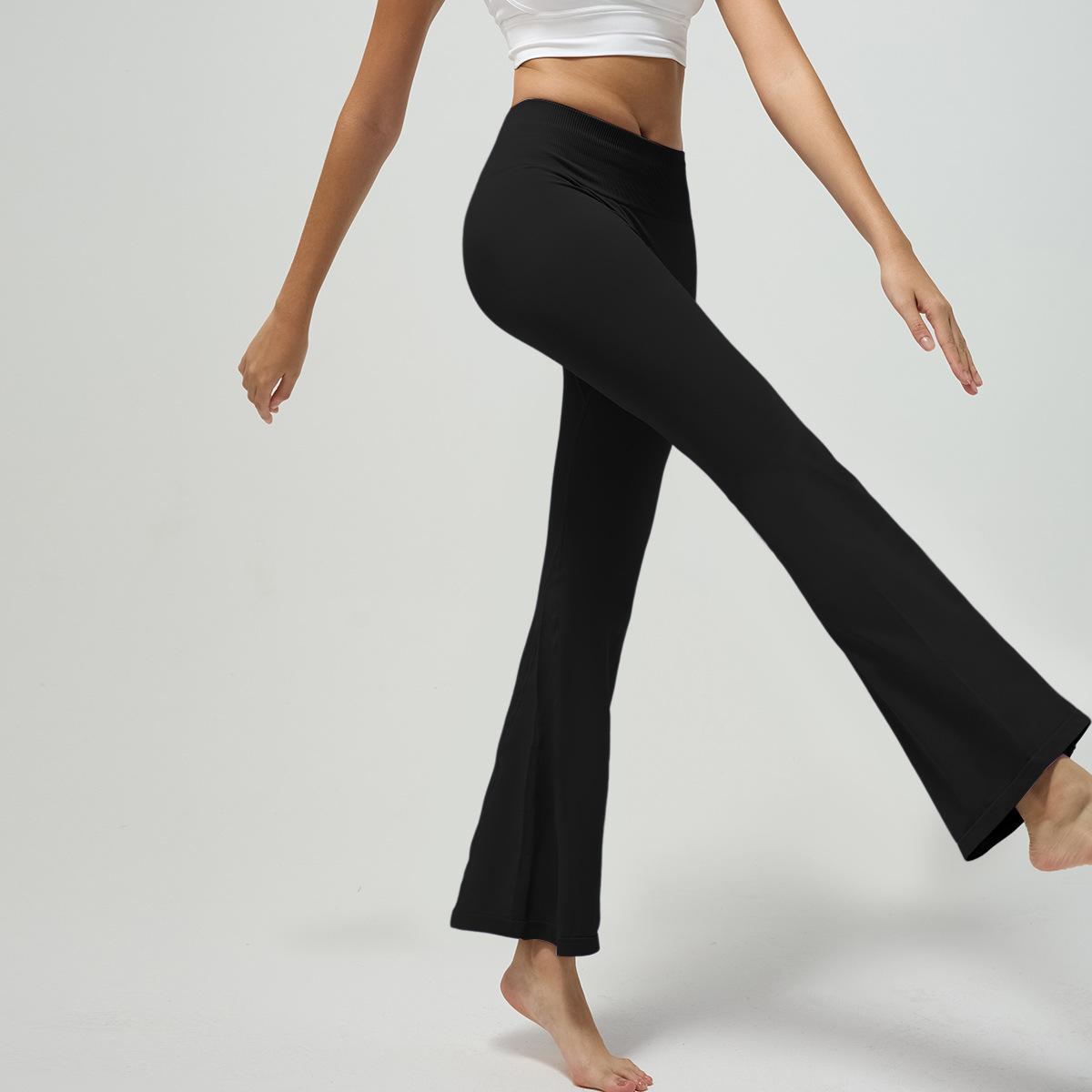 

Baoshun s new high-elastic nude wide-leg pants peach hip yoga pants autumn and winter casual high-waisted fitness micro-pull pants S чорний