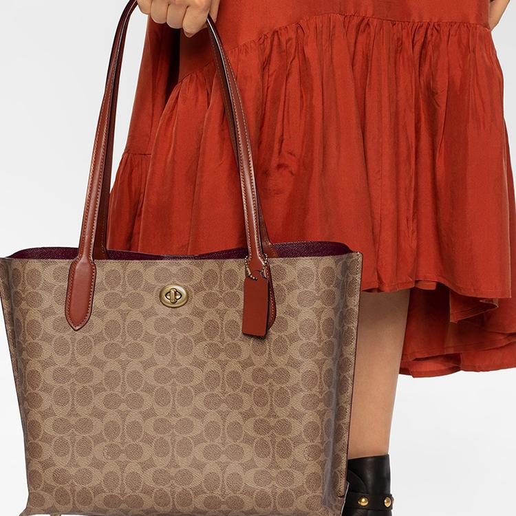 Coach Willow 34 Monogram Large Capacity Coated Canvas And Calfskin Tote Bag Women Tote Bags Brown C0693-B4NQ4