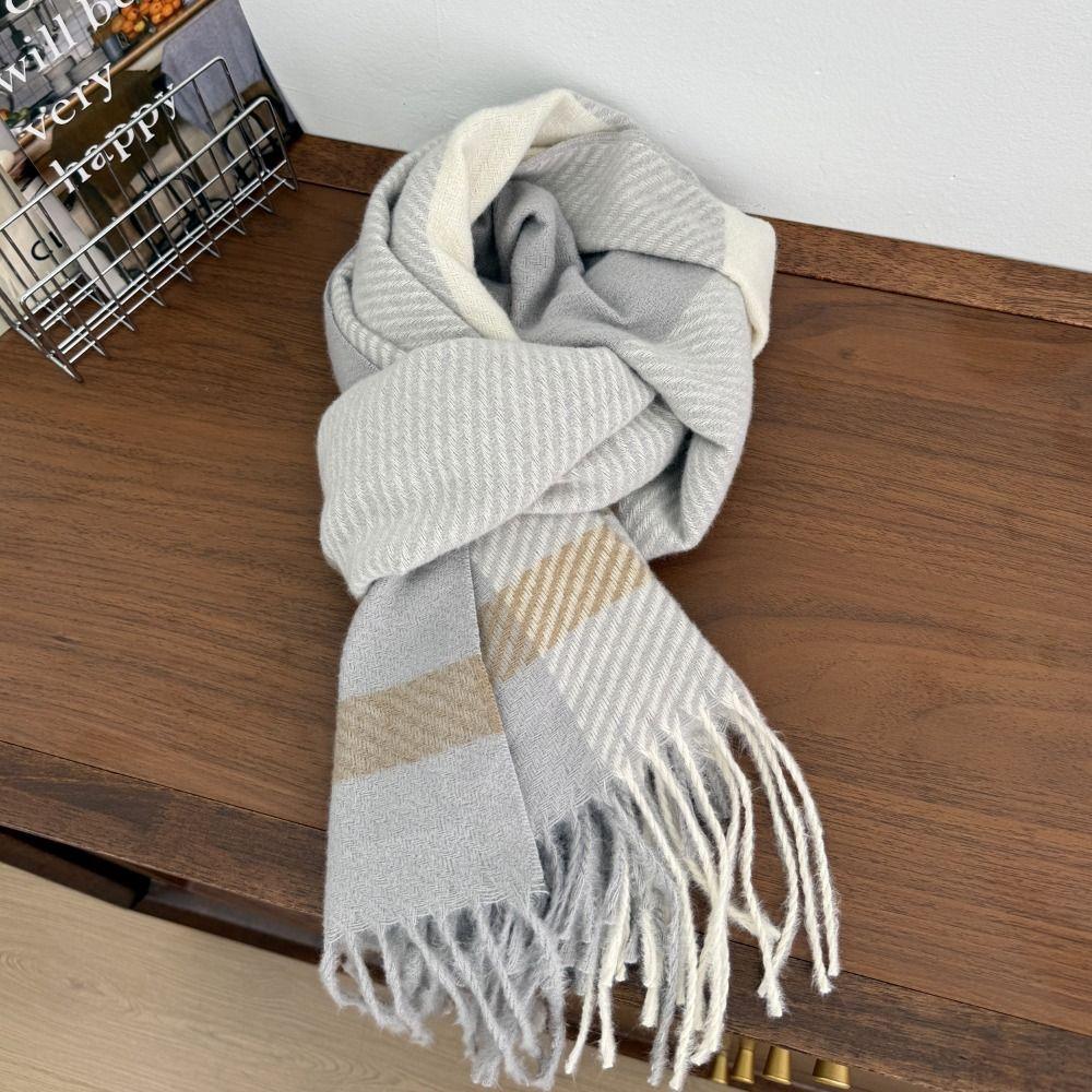 Thickened Women's Cashmere Scarf Korean Style Winter Neck Warmer Fashion Checkered Scarf  Women