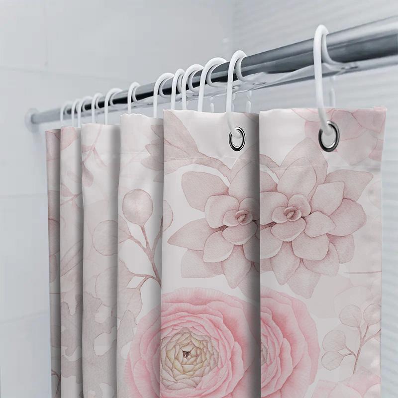Delicate Pink Floral Shower Curtain Decorative Watercolor Print for Bathroom Polyester Fabric with Rings Various Sizes Available