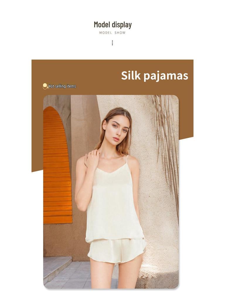 Women's Summer 100% Mulberry Silk Camisole and Shorts Pajama Set