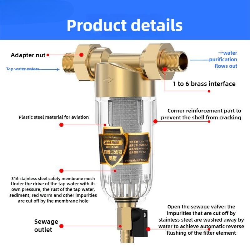 Pre-filter Household Whole House Central Water Purifier Household Tap Water Pipe Filter Large Flow Backwashing