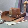 PU Leather Sunscrean Bucket Cap Drawstring Fisherman Hat Elegant Western Cowboy Hat  Outdoor