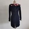 Autumn Winter Women Long Sleeve Coat Zip Irregular Floral Print Hood Jacket
