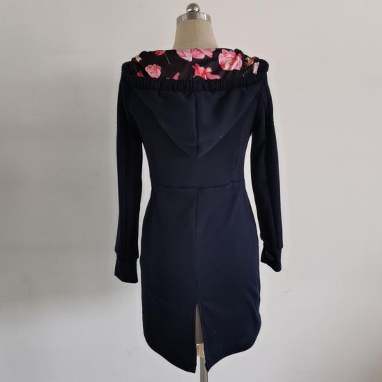 Podzim Zima Dámský Kabát s Dlouhým Rukávem Zip Nepravidelný Květinový Potisk Kapuce Bunda