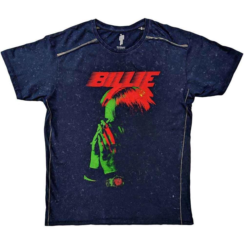

Billie Eilish Hands Face Navy Blue Snow Wash T shirt - NEW OFFICIAL XL
