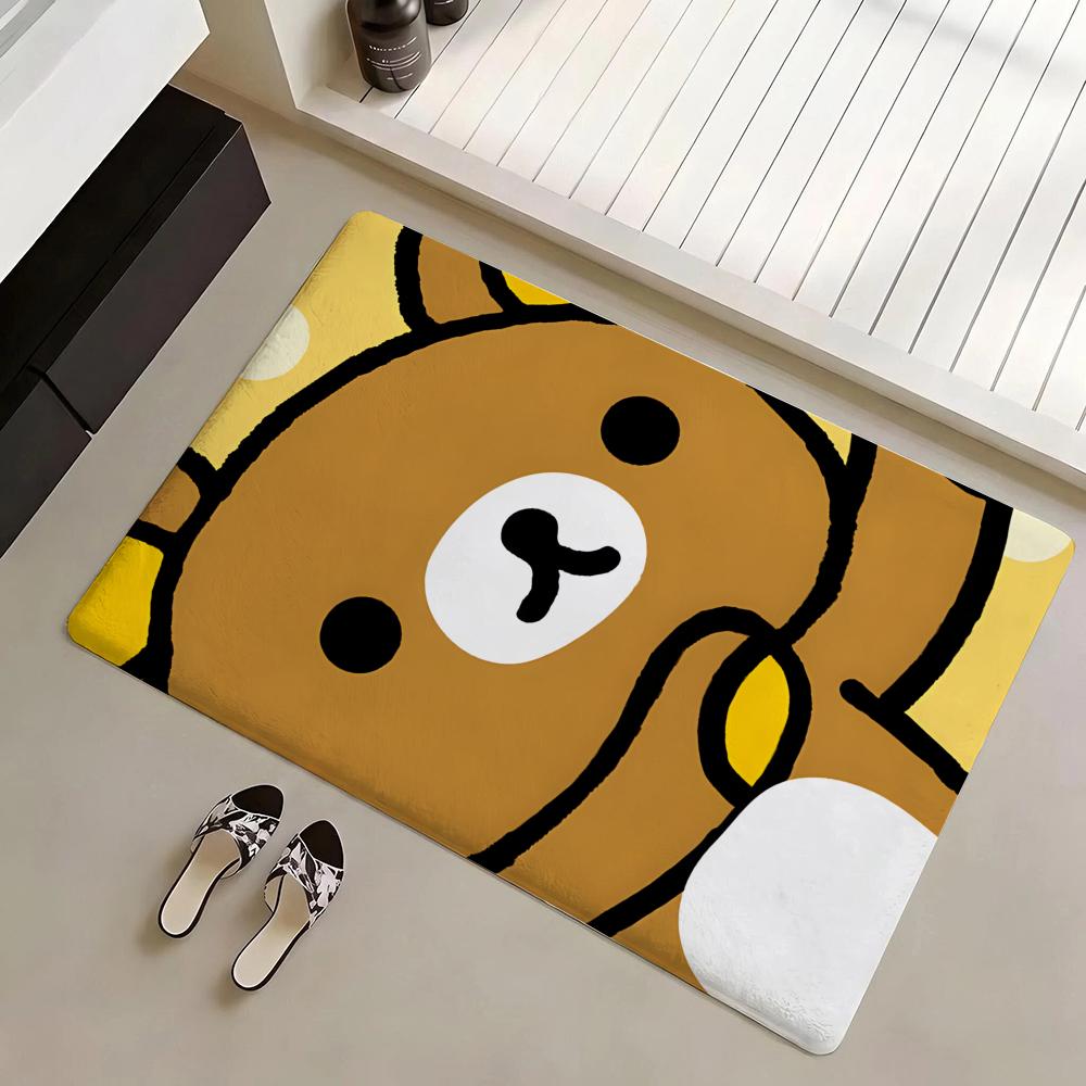 Floor Mat Eco Flannel Doormat Non-Slip Odorless Indoor Soft Short Plush Floor Rug R-Rilakkuma Anime