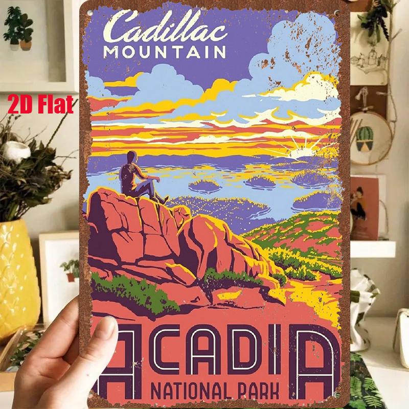 D Flat pc DFlat Metal Sign Retro Tin Painting Cadillac Mountain X InchesX Cm Depicting The Magnificent Scenery
