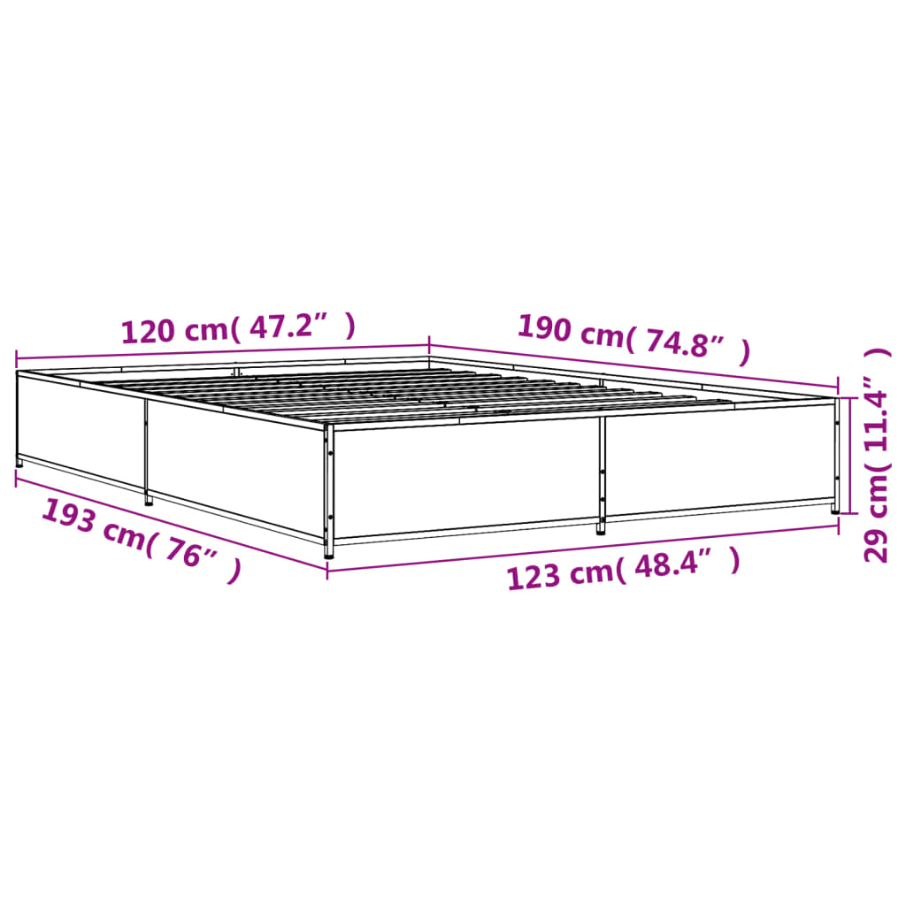 Bed Frame in Sonoma Oak Finish 120 x 190 cm Particleboard and Metal