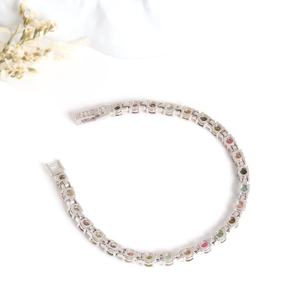Gorgeous light luxury design Multi-colored natural Tourmaline Gems Bracelet 925 Silver jewelry for women Wedding & banquet gifts