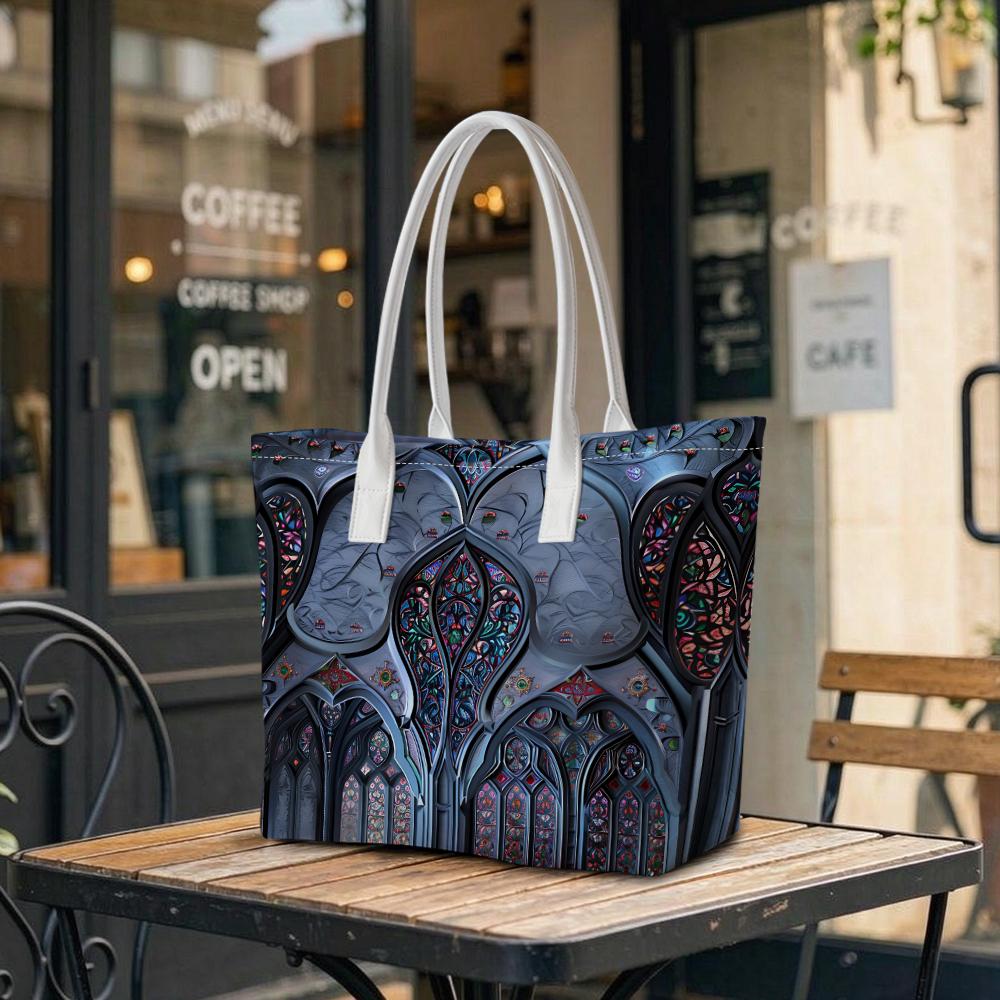 Gothic Stained Glass Pattern Large Tote Bag Casual Stylish Daily Commuter Shoulder Bag for Women