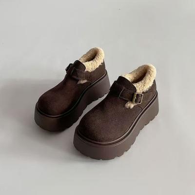 Stivali da Neve Casual alla Moda Nuovo Stile Comodi Fibbia Fondo Piatto Punta Tonda Invernali Eleganti Sexy Suola Spessa Stivali da Donna