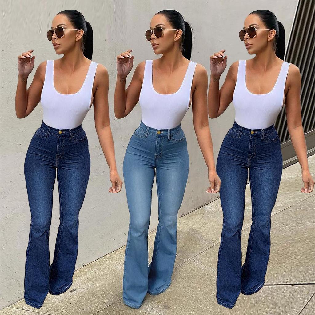 Women's High-Waisted Flared Denim Pants