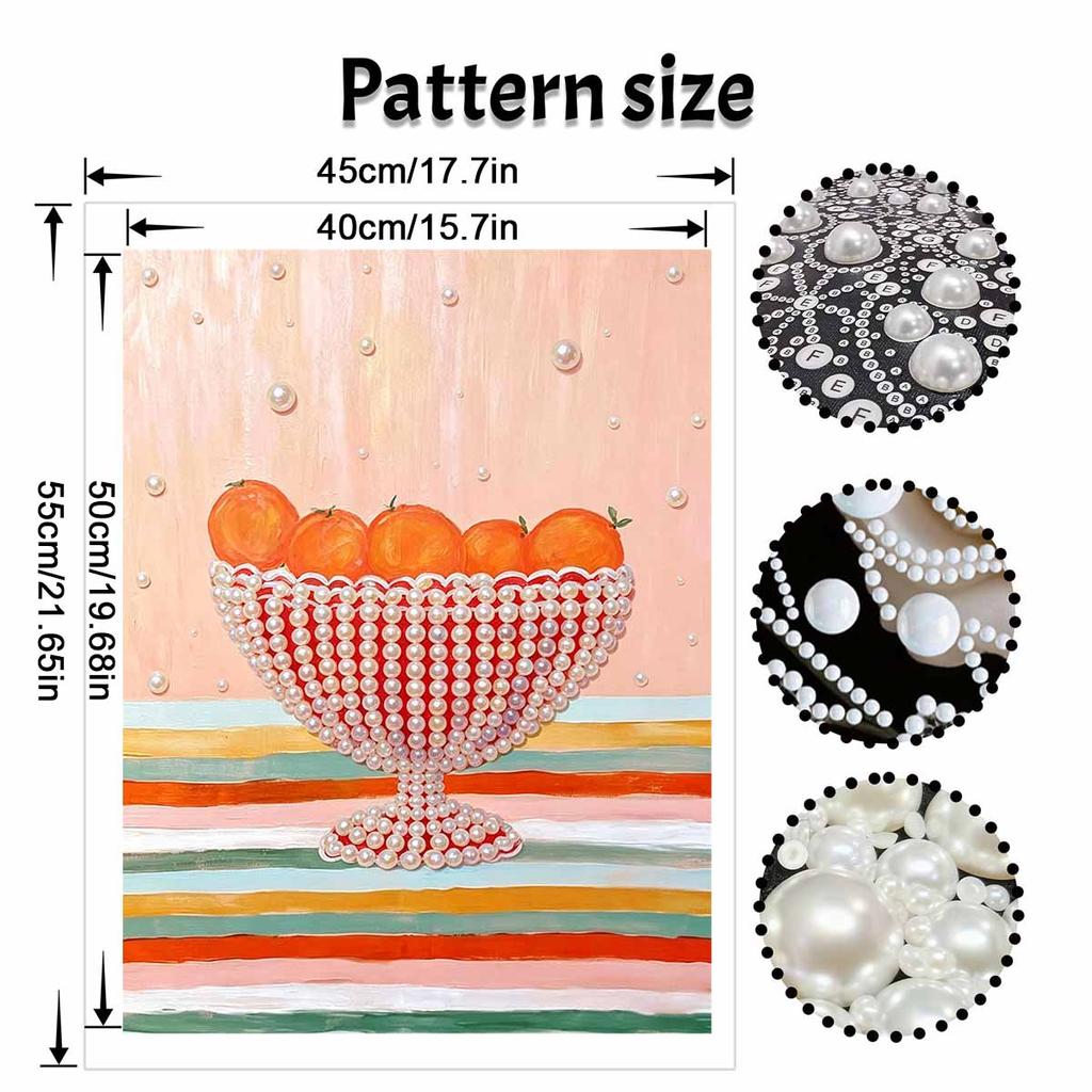 Easy DIY Framed Pearl Bead Painting Kit with Orange Fruit in Bowl Pattern 3D Sparkling Canvas Art for Home Decoration Gift Idea