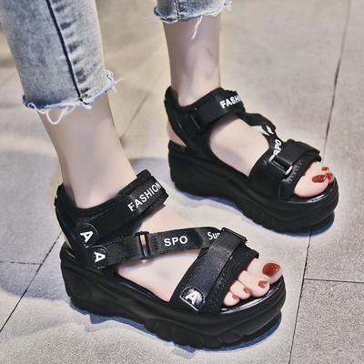 Sandals Women 2024 New Summer Internet Celebrity Heightening Platform Muffin Hollow Roman Shoes Versatile Sports Beach Shoes
