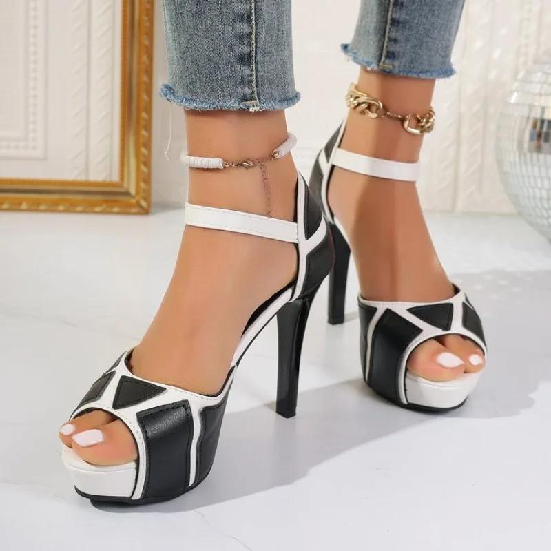 Fashion New Summer Sandals for Women Fish Mouth Platform High Heel Wedge Sandals Ankle Buckle Color Blocking Women's Sandales Large Size