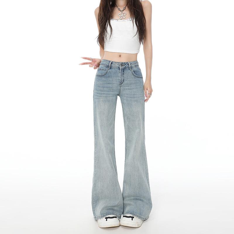 Spice Girl Light Blue Low Waist Slightly Pulled Jeans Women's Summer New Loose and Skinny Legs Flared Pants