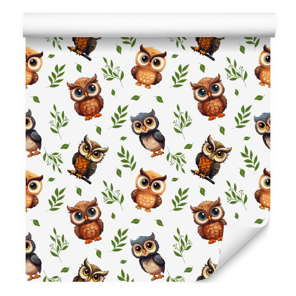 Owl Wallpaper White and Light Gray for Living Room and Bedroom 50x1000