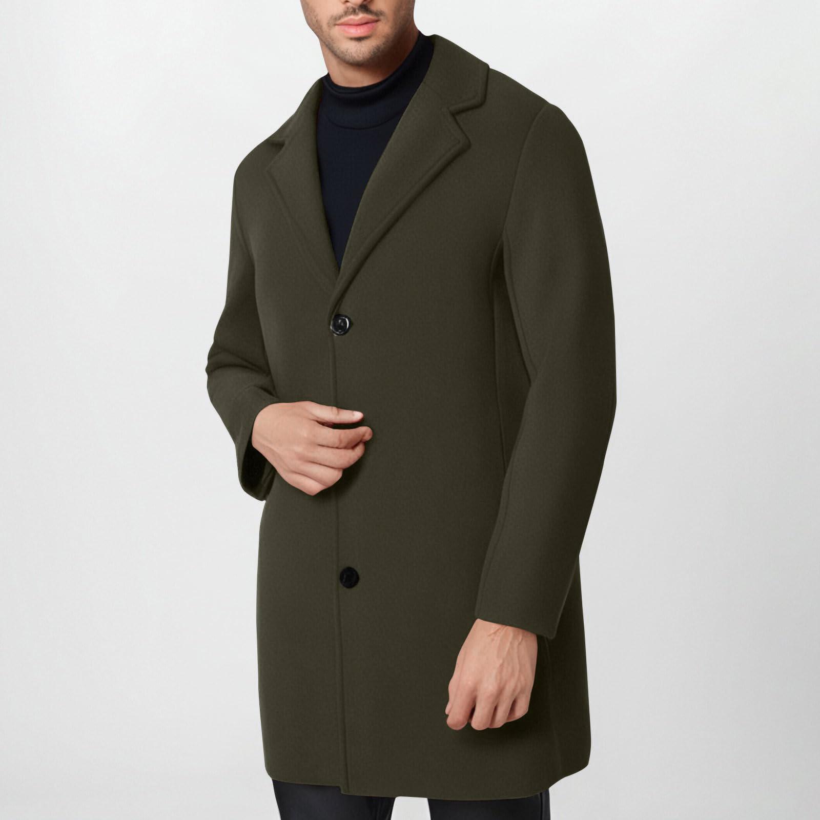 

Trench Coat Men Wool Blend Coat Notched Collar Single Breasted Overcoat Business Casual Winter Jacket With Pockets L