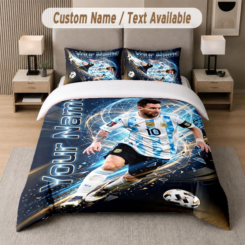 Custom Bedding Set Lionel Messi Pattern, Print Name Text 1 Duvet Cover plus 2 Pillowcases Home Textile