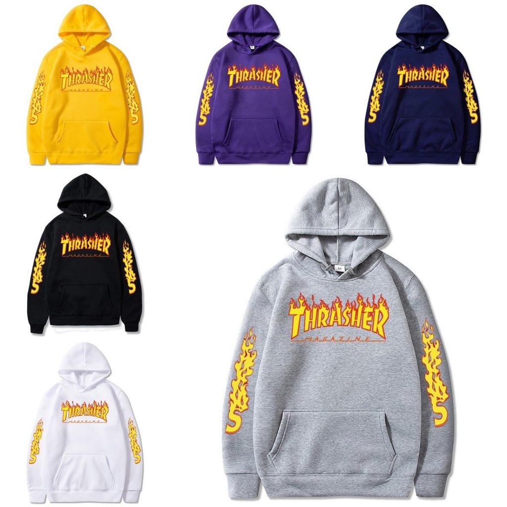 Plus Size Flame Print Pullover Hoodie Loose Fit Casual Couple Sweatshirt