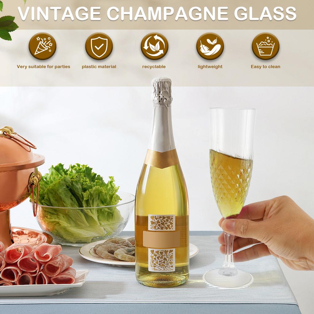 12pcs Champagne Glasses Flutes 207ml Plastic Champagne Flute Wine Goblet Unbreakable Flat Bottom Goblet for Party Picnic Wedding