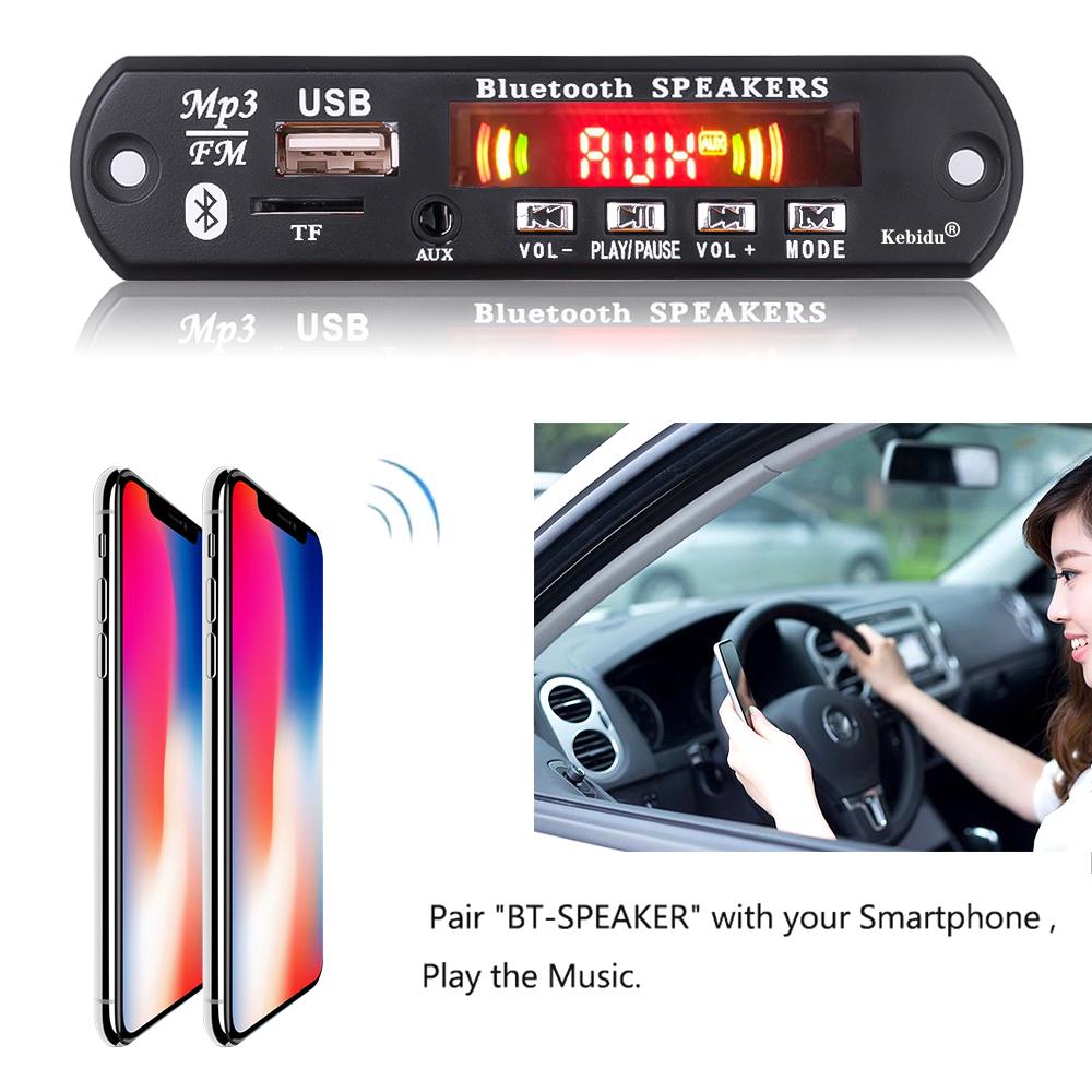 Kebidu Car MP3 WMA Decoder Board Wireless Bluetooth 5.0 5V/12V Car Audio Module Support USB AUX TF FM Radio 2*3W Amplifier