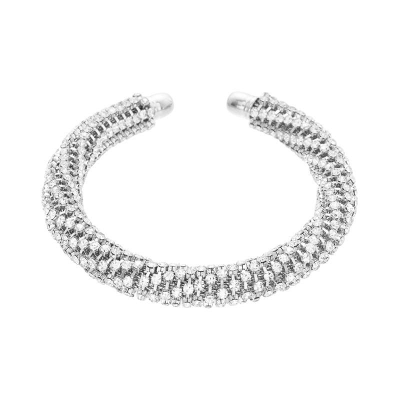 A52E Threaded Open Bangle Bracelet with Rhinestones Versatile Wrist Jewelry Gift