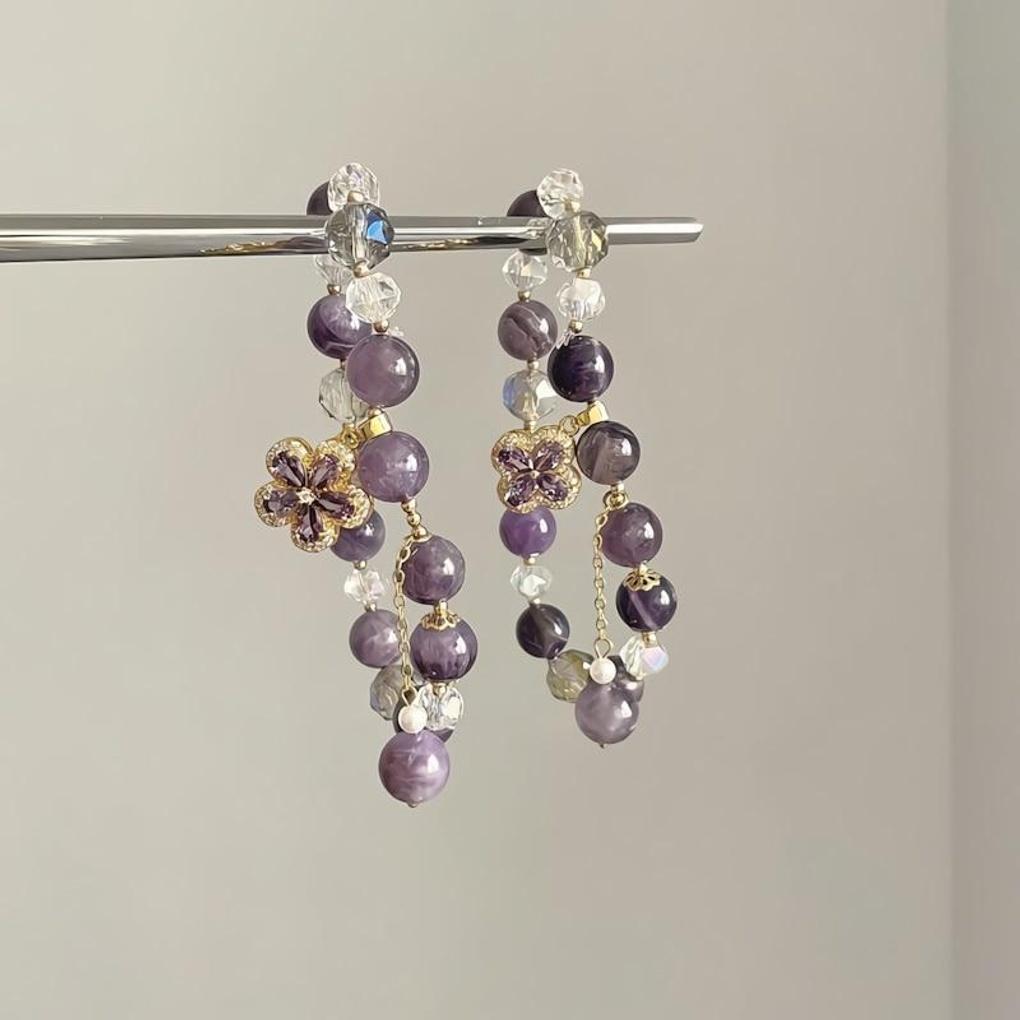 

Women s Purple Cubic Clover Amethyst Pendant Bracelet 5-leaf flower