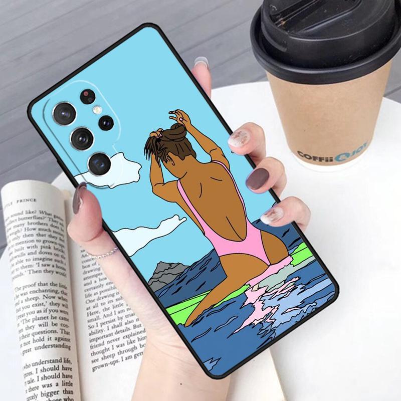 Surfing Art Surf Girl Phone Case Cover For Samsung Galaxy S24 S25 Ultra S21 S22 Ultra S10E Note 10 Plus Note 20 FE S23