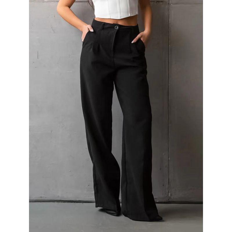 Fashion Wind Summer Black Elegant High Waist Straight Pants High Waisted Straight Leg Pants