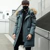 Autumn and Winter Men's Plus Size Warm Zip Section Hooded Fur Collar Padded and Thickened Over The Knee Jacket Casual Outdoor Medium Length Outerwear