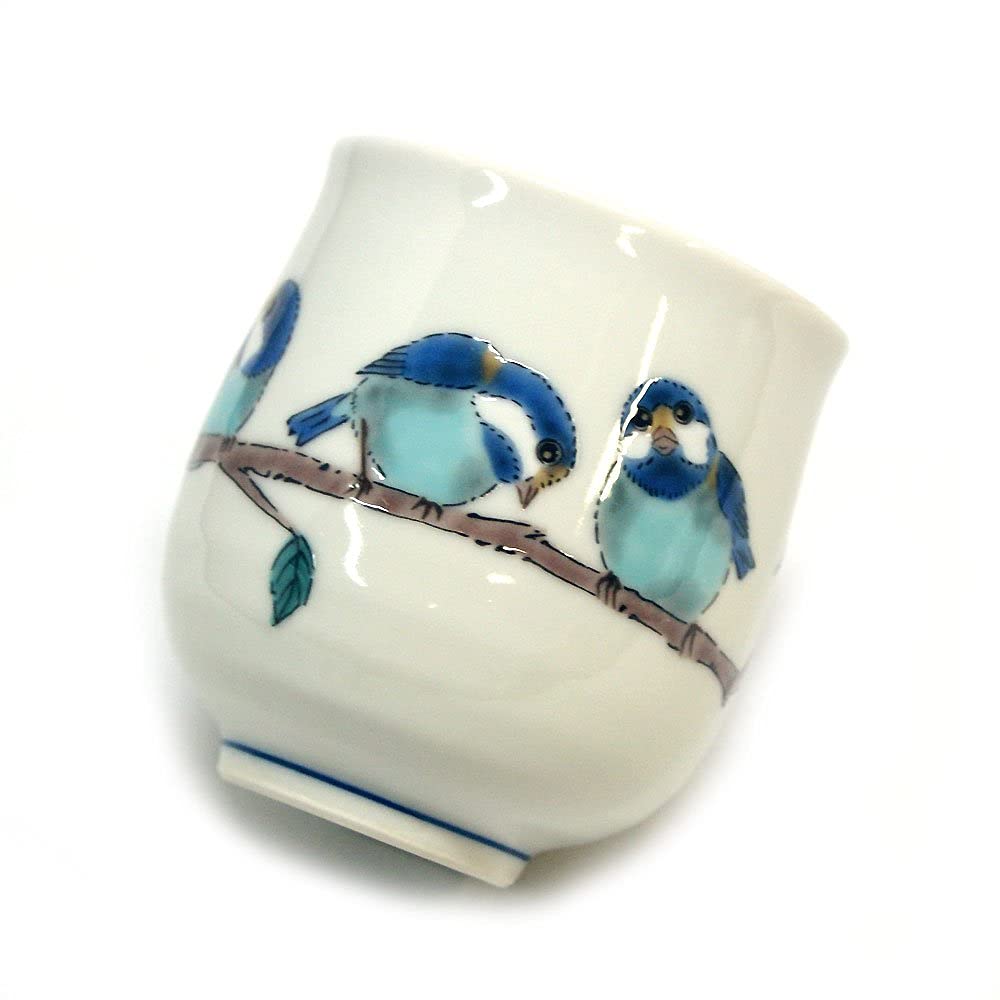 Waza No Kura Kutani Ware Teacup with a Mountain Sparrow Design. Stylish Ceramic Teacup and Bowl. Made In Japan.