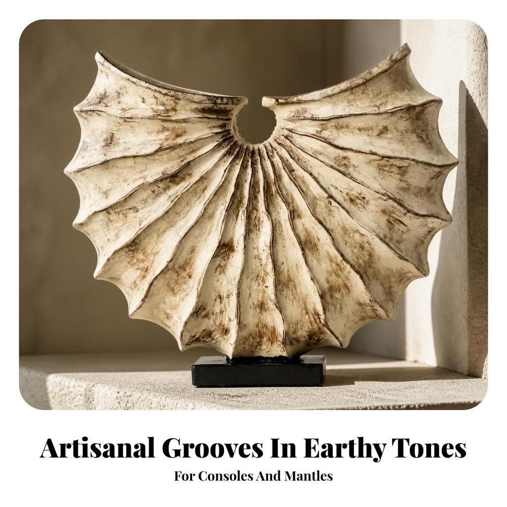 Modern Tabletop Decor | Textured Fluted Surface, Shell Sculpture with Base, Abstract Sculpture, for