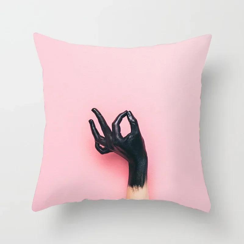 Home Decor Pink Tropical Leaves Pillowcase Bedroom Sofa Cushion Cover Geometric