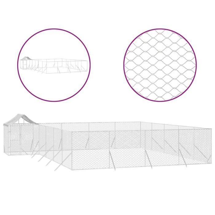 VidaXL Chenil d'extérieur pour chiens avec toit argenté 10x8x2,5 m 3190473