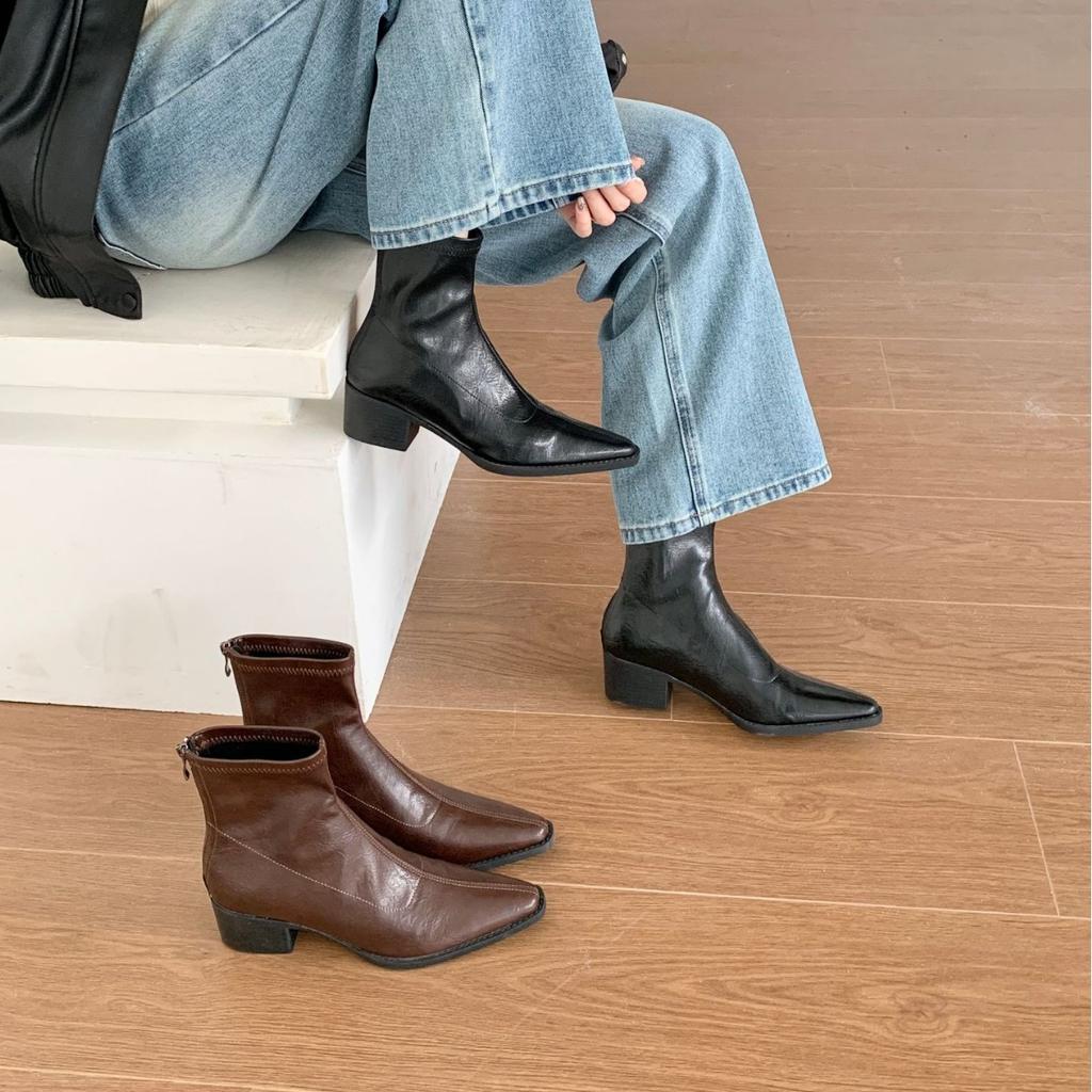 2025 autumn and winter new small square head thick heel low tube thin thick middle heel zipper Martin fashion women's boots