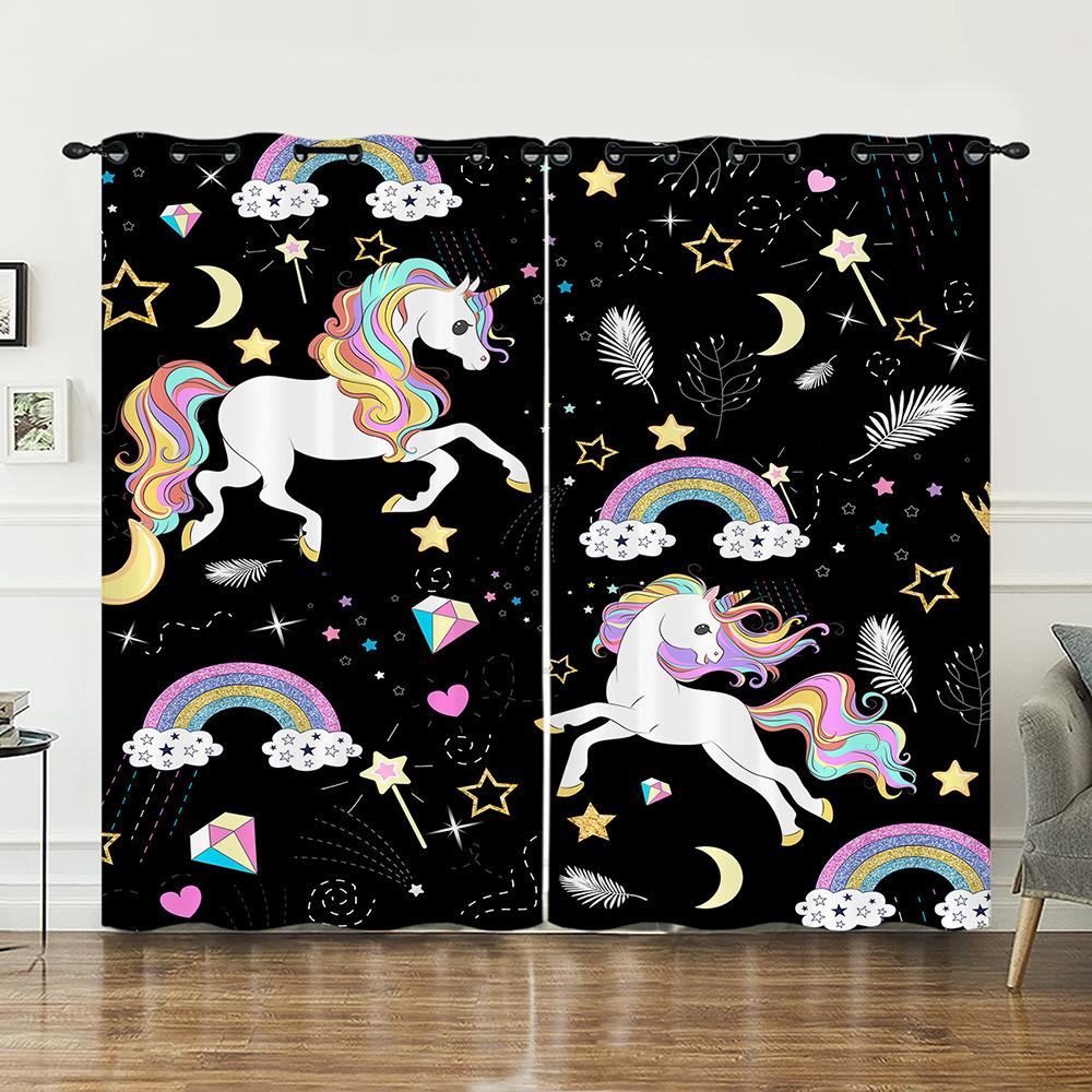 Curtains Unicorn Animal Rainbow Curtains Bedroom Living Room Blackout Curtain Perforated