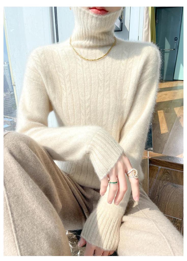 Women's 100% Wool High-Neck Seamless Sweater – Warm, Gentle, Sweet Style Knit Base Layer