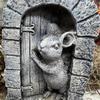 Cartoon Mouse Door Statue Easy Installation Garden Animal Sculptur Adorable Mouse Figurine  Yard