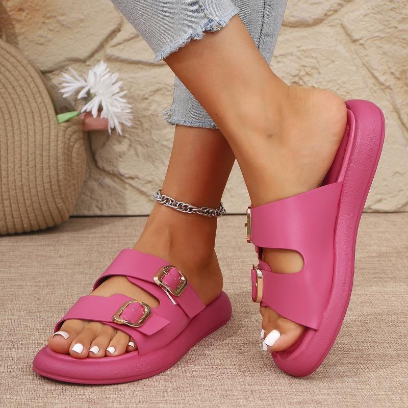 Women's Slippers 2025 Summer New Women Sandals Metal Buckle Flat Sandals for Women Casual Beach Slippers Designer Slides