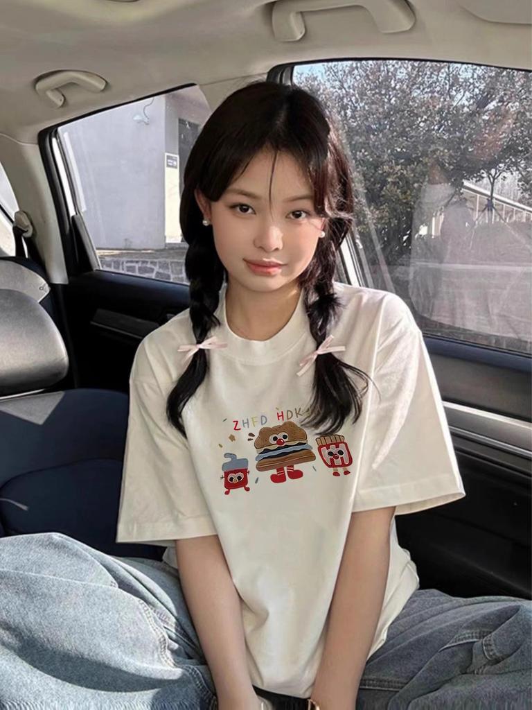 Plus Size Women's Unique Straight Shoulder Short-Sleeve Pure Cotton White T-Shirt - Summer 2025 Collection