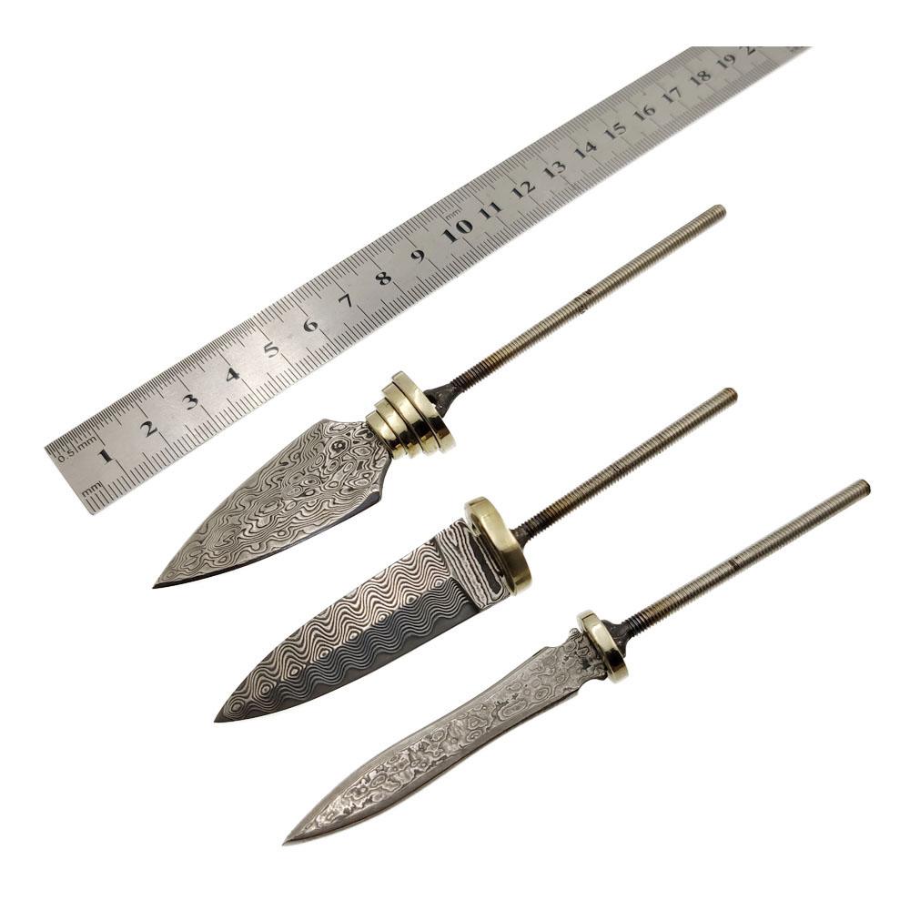 Dropship Real Damascus Steel Semi-finished DIY Tea Knife Blanks Mini Straight Knife Needle with Brass Fittings
