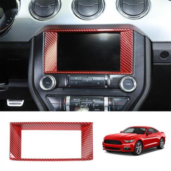 Navigation GPS Screen Frame Trim Cover for Ford Mustang 2015+ Red Carbon Fiber