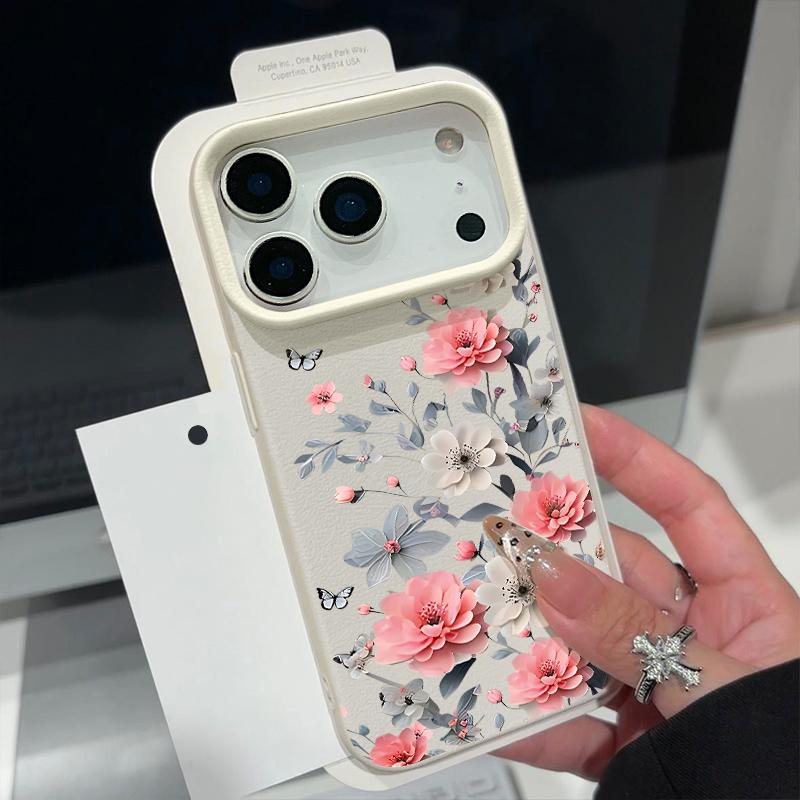Ledertextur TPU Handyhülle Für iPhone 17 17e 16e 16 15 Pro Max 14 13 Pro Max 11 Magnolienblüte Weiche Silikon-Rückseite