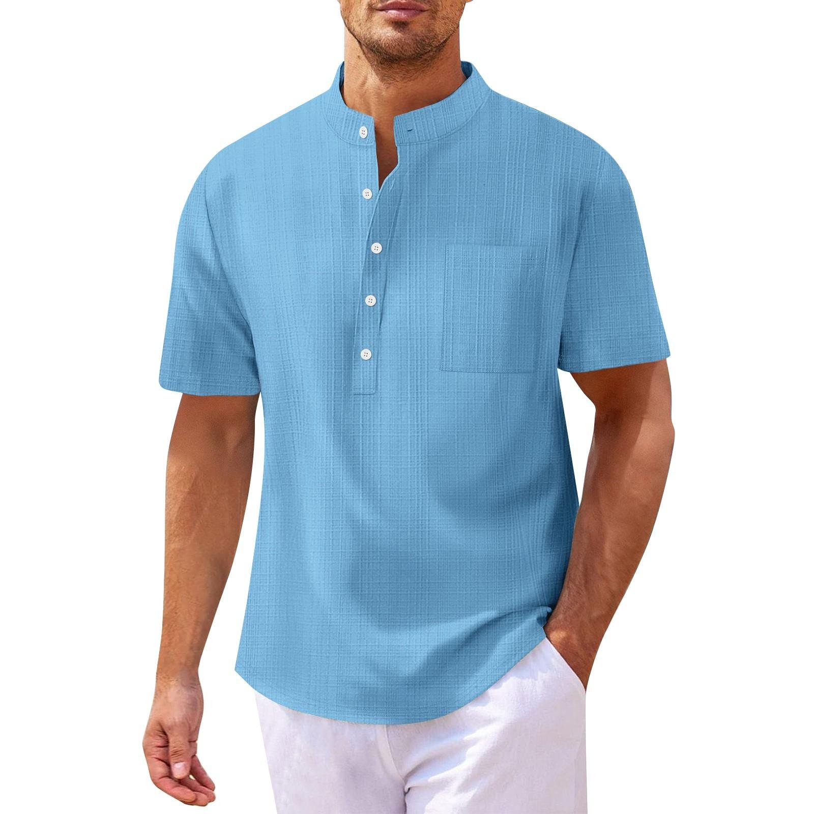 

Мужская однотонная рубашка из хлопка и льна с коротким рукавом на пуговицах, мужские повседневные дышащие топы XXXL