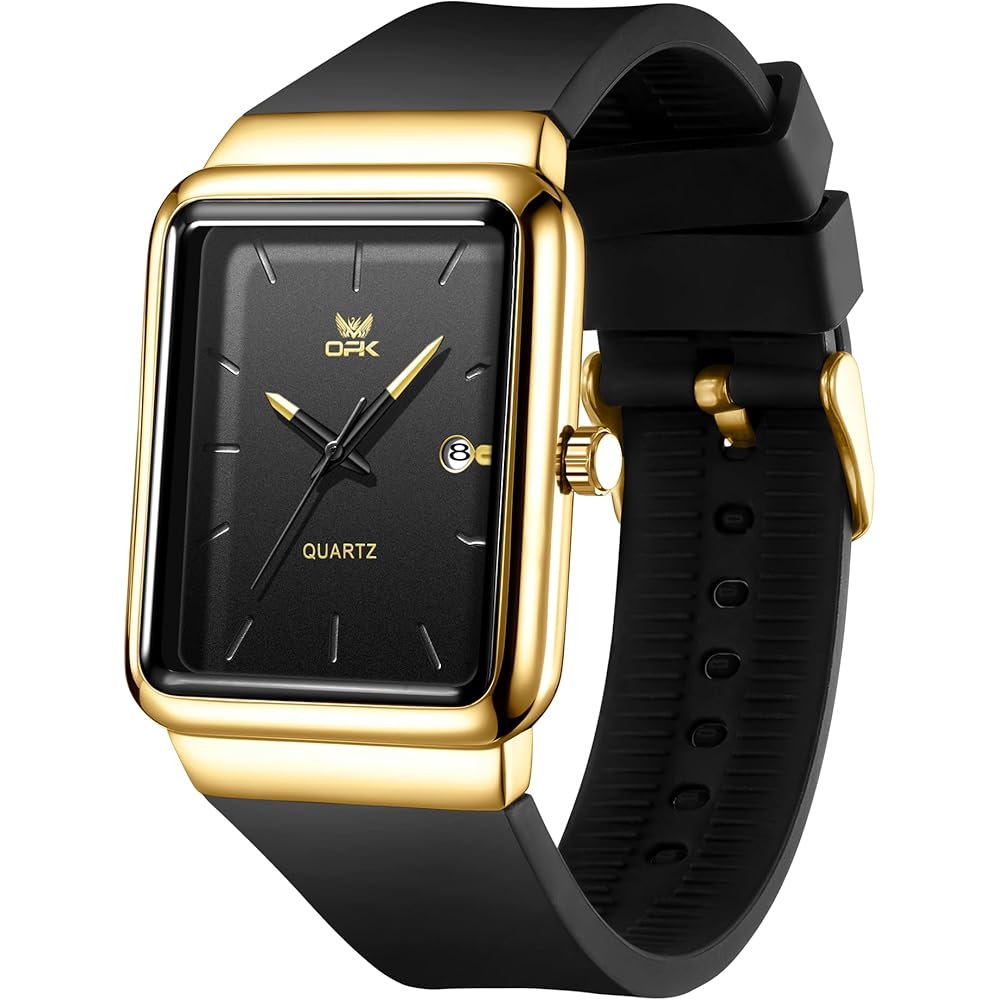 OPK Men s Quartz Watch Gold and Black Waterproof Date Display Stylish Classic Silicone Band