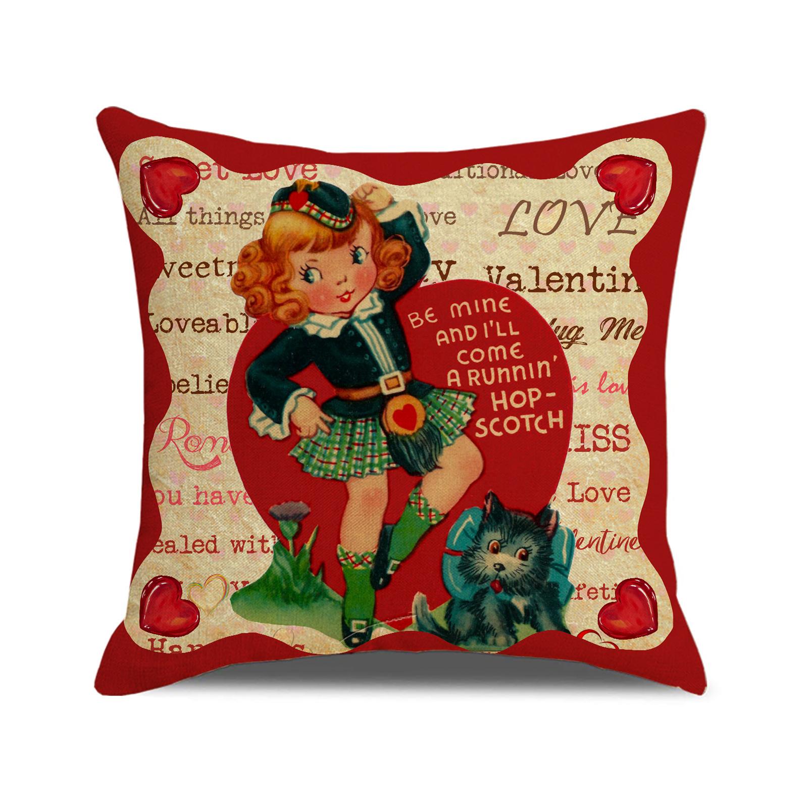 

Европейская классическая подушка на День святого Валентина, льняная подушка с принтом букв, украшение домашней атмосферы, наволочка для диванной подушки 45X45cm (single pillowcase)